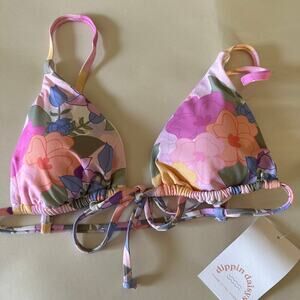 DIPPIN DAISYS | Pink Floral Triangle Bikini Top | Size Extra Small